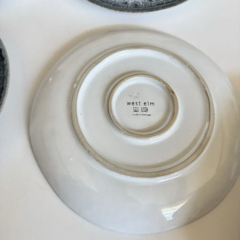 4 West Elm Reactive Glaze Blue Black White Brown Salad Bread Lunch Plates